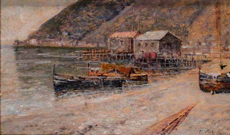 GIUSEPPE CARELLI Napoli 1858 – Portici 1921 BAGNI A MARE olio su tavola, cm...