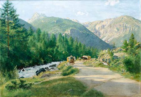 MARCO CALDERINI Torino 1850 – 1941 IL RITORNO DAI CAMPI olio su tela, cm...