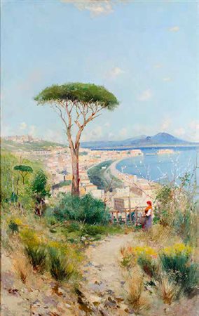 OSCAR RICCIARDI Napoli 1864 – 1935 PRIMAVERA NEL GOLFO DI NAPOLI olio su...