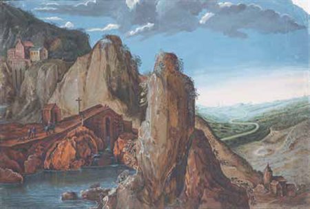 SCUOLA AUSTRIACA DEL XIX SECOLO BOZZETTO PER SCENOGRAFIA tempera su carta, cm...