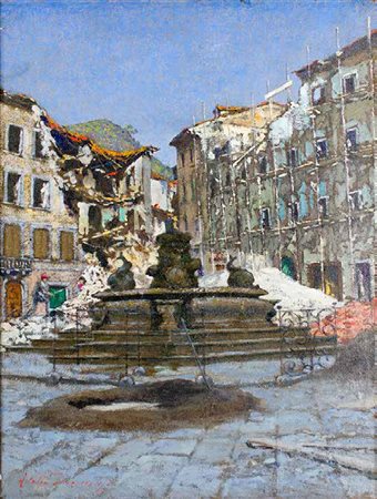 ADOLFO TOMMASI Livorno 1851 – Firenze 1923 PIAZZA DELLA GARFAGNANA olio su...