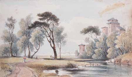 SCUOLA FRANCESE DEL XIX SECOLO CASTELLO FRANCESE tempera su carta, cm 10x17