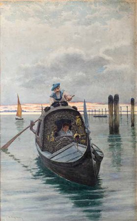 NAZZARENO CIPRIANI Roma 1843 – 1923 VEDUTA LAGUNARE acquerello su carta, cm...