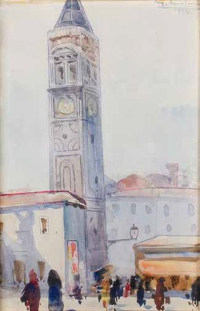 GIOVANNI LENTINI Palermo 1882 – Milano 1955 PIAZZA CON CAMPANILE, 1932...