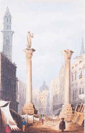 SCUOLA INGLESE DEL XIX SECOLO PIAZZA DEI SIGNORI A VICENZA acquerello e china...