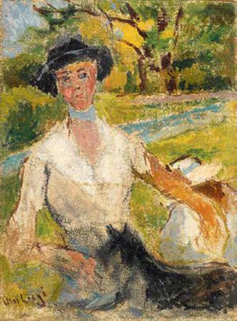 ULVI LIEGI Livorno 1858 – 1936 FIGURA FEMMINILE olio su tela applicata su...