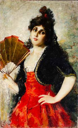 SCUOLA ITALIANA DEL XIX SECOLO LA SPAGNOLA (DA EGISTO LANCEROTTO) olio su...