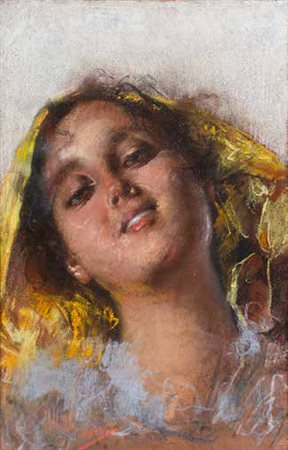 VINCENZO IROLLI Napoli 1860 – 1949 FANCIULLA pastelli su carta applicata su...