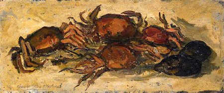 GIOVANNI BARTOLENA Livorno 1866 – 1942 GRANCHI E COZZE olio su cartone, cm...