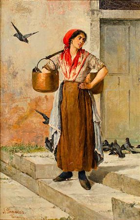 ANTONIETTA BRANDEIS Boemia 1849 – 1920 CONTADINA olio su tela, cm 48,5x32,5....