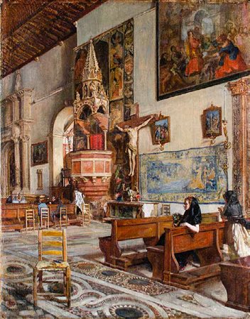 SCIPIONE VANNUTELLI Genazzano 1834 – Roma 1894 L’APPUNTAMENTO DOMENICALE olio...