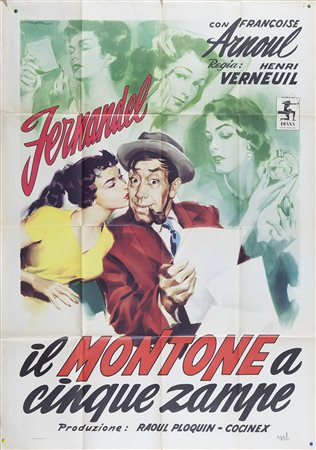 IL MONTONE A CINQUE ZAMPE (1954) Manifesto, cm 140x100, film con Fernandel...
