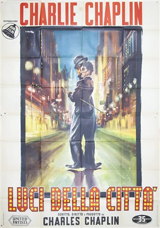 LUCI DELLA CITTÀ (1954) Manifesto, cm 200x140 film con Charlie Chaplin...