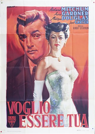 VOGLIO ESSRE TUA (1951) Manifesto, cm 140x100 film con Robert Mitchum firmato...