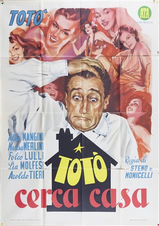 TOTÒ CERCA CASA (1953) Manifesto, cm 140x100 film con Totò firmato...