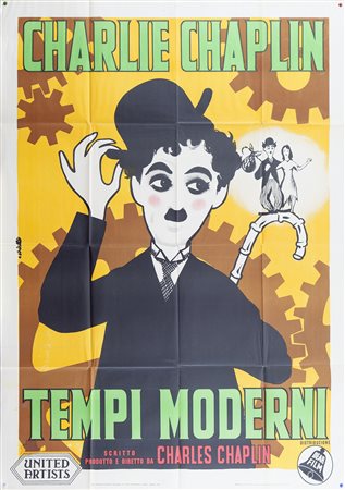 TEMPI MODERNI (1956) Manifesto, cm 140x100 film con Charlie Chaplin firmato...