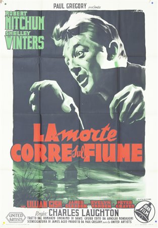LA MORTE CORRE SUL FIUME (1955) Manifesto, cm 140x100 film con Robert Mitchum...