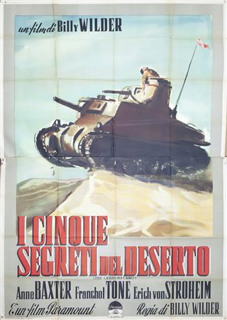 I CINQUE SEGRETI DEL DESERTO (1952) Manifesto, cm 200x140 firmato Condizioni:...