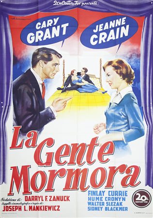 LA GENTE MORMORA (1952) Manifesto, cm 183x127 film con Cary Grant firmato...