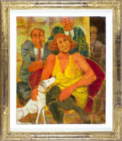 Remo Squillantini Stia 1920 – Firenze 1996 "Signora col cane" olio su tavola...