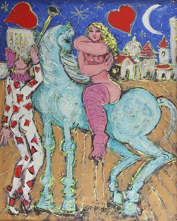 Antonio Squicciarini Bari 1957 "L'arlecchino innamorato" olio su tela anno...