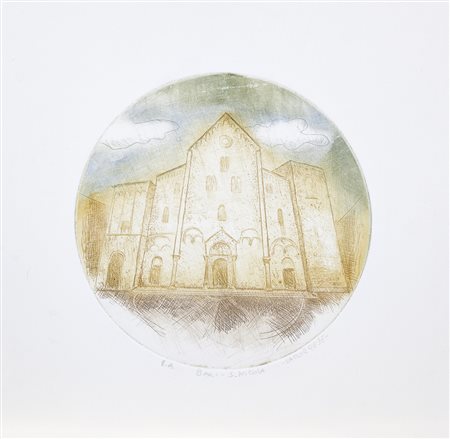 Angelo Lamorgese Molfetta 1951 "Basilica San Nicola" acquaforte esemplare...