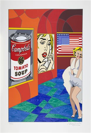 Ugo Nespolo Mosso 1941 serigrafia e collage su carta esemplare n. 44/99 cm...