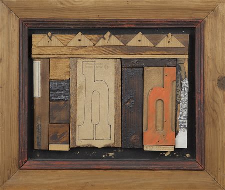 Sergio Borrini Asola 1942 "Senza titolo" legni bruciati e collage anno 1990...