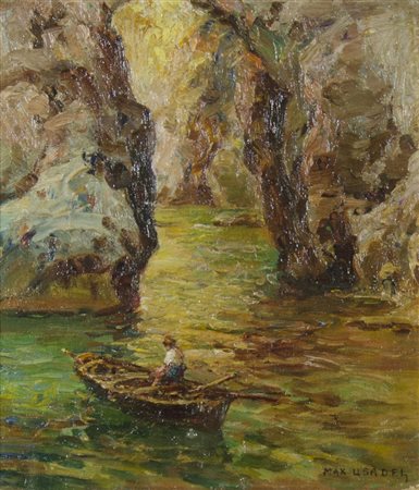 Max Usadel 1880-1950 "Pescatore tra le rocce" cm. 27x24 - olio su tela...