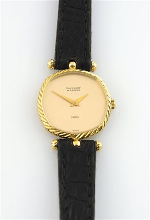 Orologio da polso da donna Van Clif, quadrante oro giallo, cinturino pelle