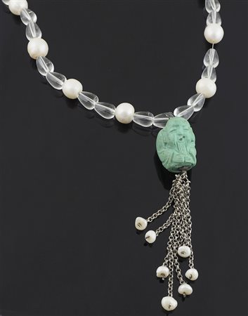 Collana di perle e cristallo di Rocca con pendente di turchese.