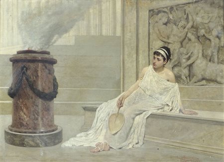 Eugenio Scomparini 1845-1913 "Vestale antica" (1877) cm. 32x44 - olio su tela...