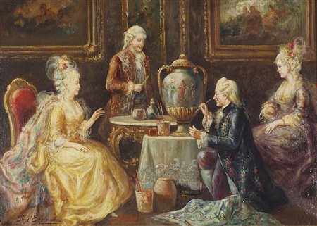 Pittore fine XIX secolo "Restauratore di Corte" cm. 25x35 - olio su tela