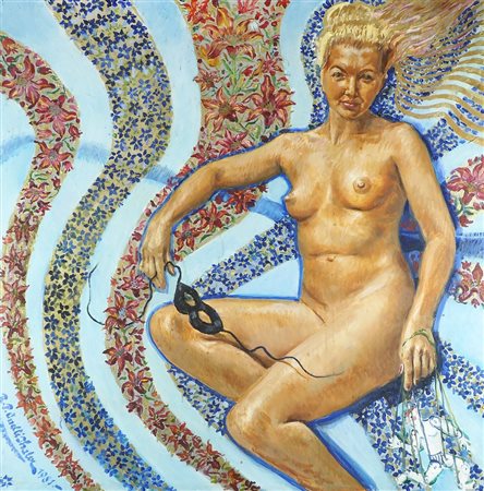 Rodolfo Paolo Anelli Thaler "Modella nell'azzurro" cm. 100x100 - olio su tela...
