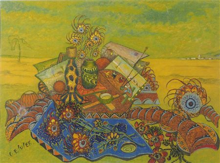 Giovanni Enrico Cucek 1912-1986 "Natura morta" cm. 30x40 - tecnica mista su...