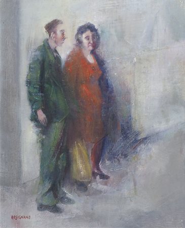 Livio Rosignano Pinguente (Pola) 1924-2015 "Marito e moglie" cm. 30x24 - olio...