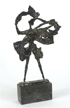 Ugo Carà 1908-2005 "Modella nel vento" h. tot cm. 37 - scultura in bronzo a...
