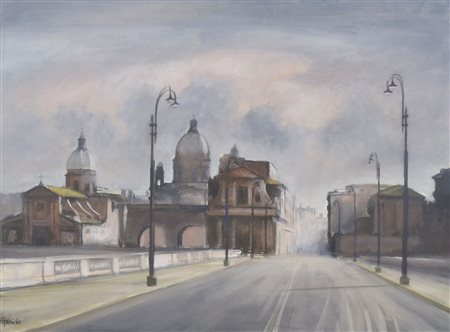 Pittore del '900 "Veduta delle chiese San Rocco e Girolamo degli Schiavoni...