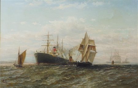 Max Sinclair 1911-? "In mare aperto" cm. 36x54 - olio su tela foderata...