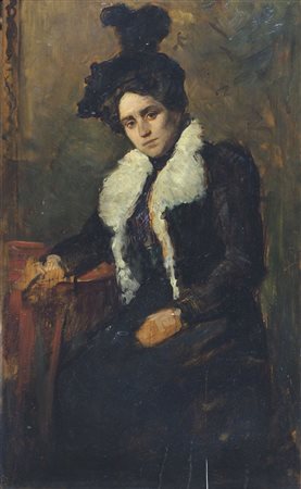 Pittore del XIX secolo "Gentildonna" cm. 54x33 - olio su tavola parchettata...