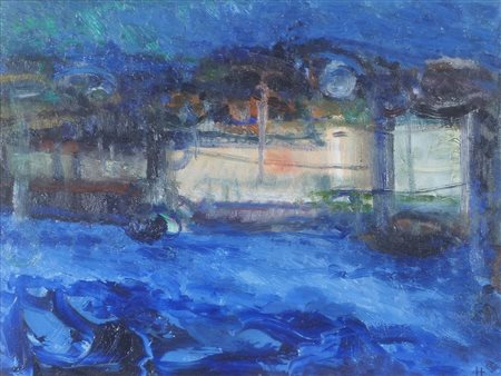Edoardo Devetta Trieste 1912-1993 "Notturno" cm. 30x40 - olio su tela Firmato...