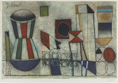 Franco Gentilini 1909-1981 "Interno con vaso" cm. 50x70 - litografia a colori...