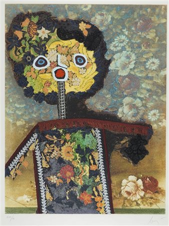 Enrico Baj Milano 1924-2003 "Personaggio" cm. 90x70 - litografia e collage...