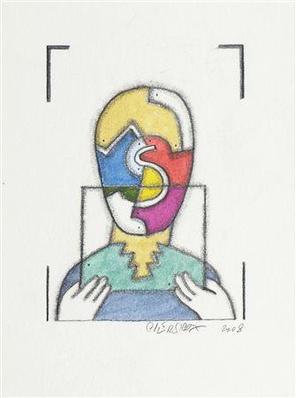 Bruno Chersicla 1937-2013 "RDM Beppe Callavini" cm. 25x19 - matite colorate...