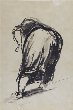 Augusto Murer 1922-1985 "Contadina" cm. 50x34 - tecnica mista su carta Firma,...