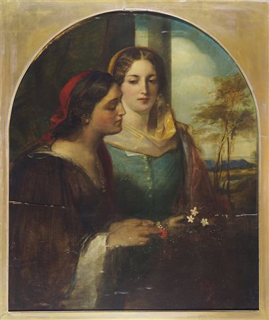 Maestro fine XIX secolo "Le due sorelle" cm. 76x64 - olio su tavola (rotture)