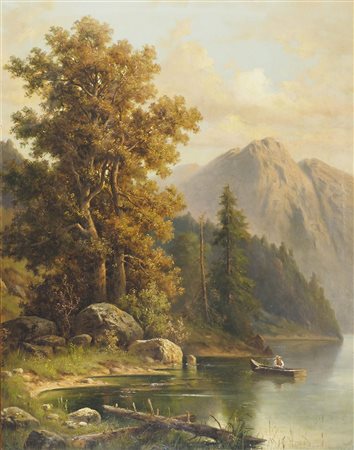 Pittore del XIX secolo "Laghetto tra i monti" cm. 65x50 - olio su tela