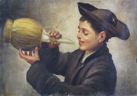 Ernesto Fontana 1837-1918 "Scugnizzo bevitore" cm. 50x71 - olio su tela...