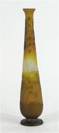 Gallè: grande vaso in vetro soliflore nei toni del giallo e marrone con...