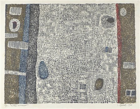 Luigi Spacal Trieste 1908-2000 "Centro urbano" cm. 45x58 - incisione a colori...